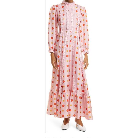 NWOT LISOU Floral Ruffle Long Sleeve Silk Maxi Dress SZ 2 - Picture 2 of 12